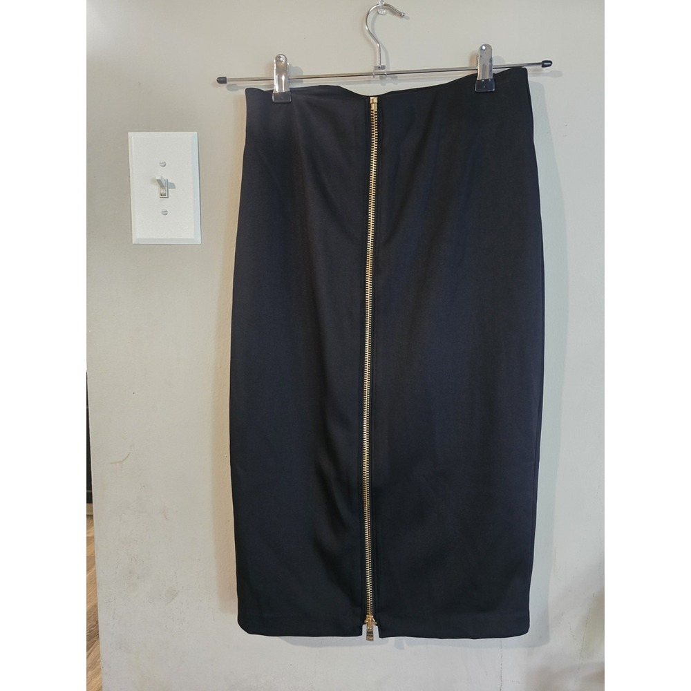 BOLD elements Women's Black Solid Pencil Midi Skirt Size S Zip Closure